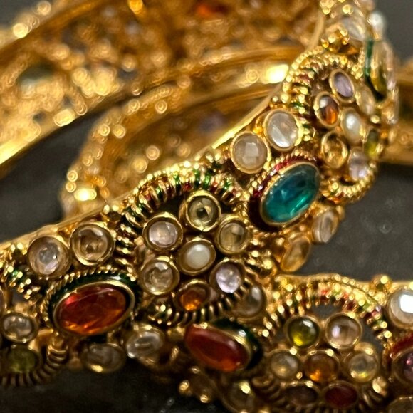 Gold-toned Bracelets with Rhinestones - 2.4" diameter - Picture 7 of 8